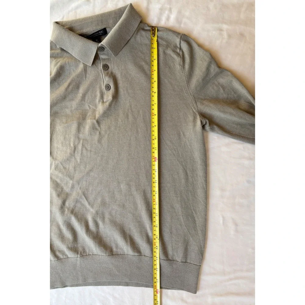 Banana Republic Mens Merino Wool Long Sleeve Polo Sweater Gray Taupe Size M